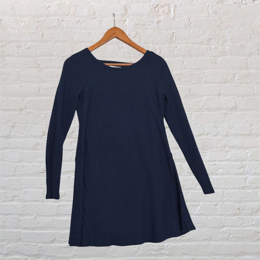 Alya Francesca's Navy Blue Waffle Knit Long Sleeve Mini Dress XS